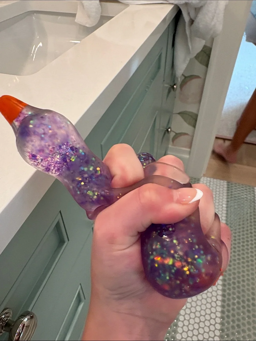 Purple Glitter Goose squishy toy with Orange Beak and Feet